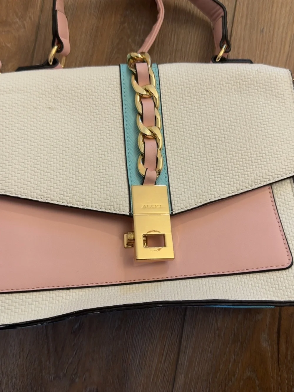 ALDO Cream, Pink & Mint Chain-Trim Top Handle Satchel